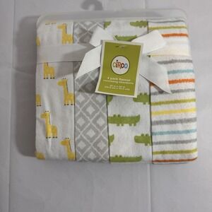 Circo‎ Flannel Receiving Blankets Baby Boy Girl Set Of 4 Giraffe Alligator Strip
